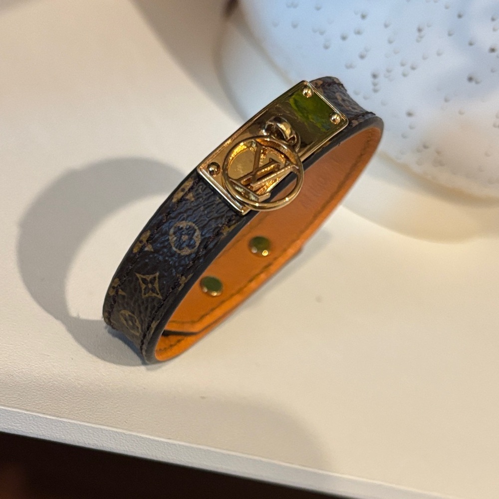 Louis Vuitton Gold and Brown Logomania Monogram Bracelet, Size 17